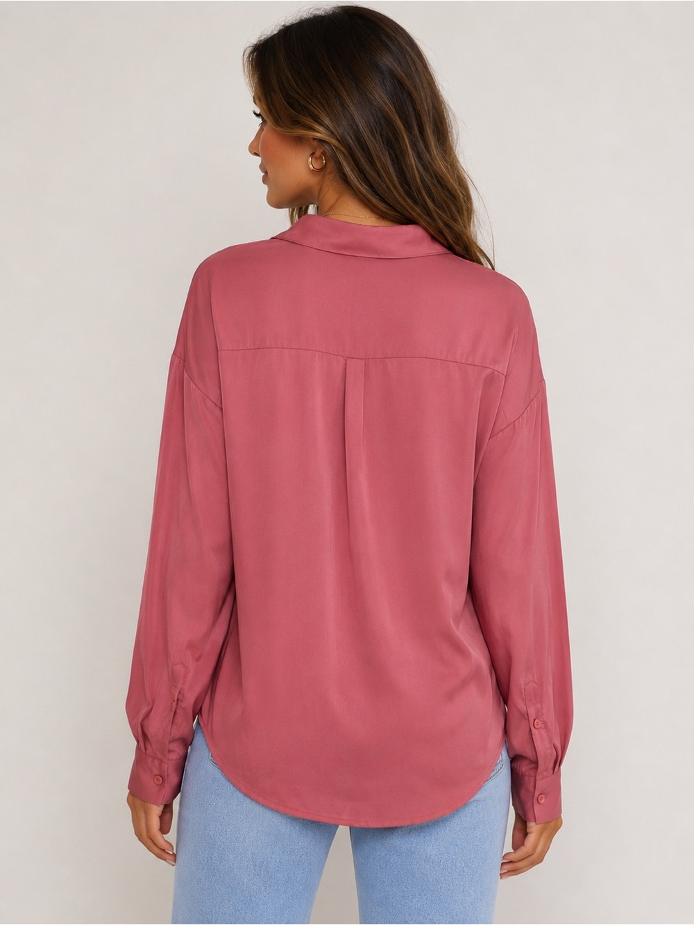 NWT PrettyLittleThing Satin Button-Down Blouse in Rose - Picture 2 of 6